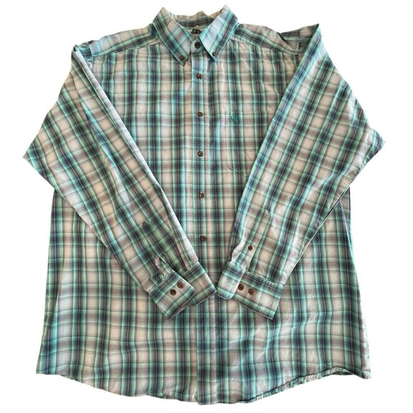 Ariat Shirt Pro Series Everman Button Down Mens Size XLT Plaid Long Sleeve Blues - Picture 1 of 8